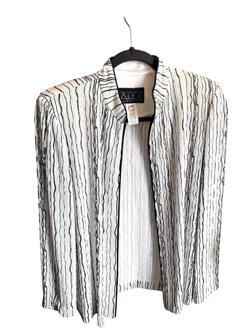 Alex Evenings Wavy Shimmer Jacket M Black White Glitter Zip Formal USA Elegant